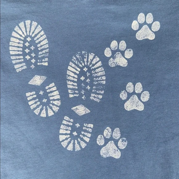 Life Is Good Slate T-Shirt with Boot Tracks and Paw Prints - Picture 2 of 7